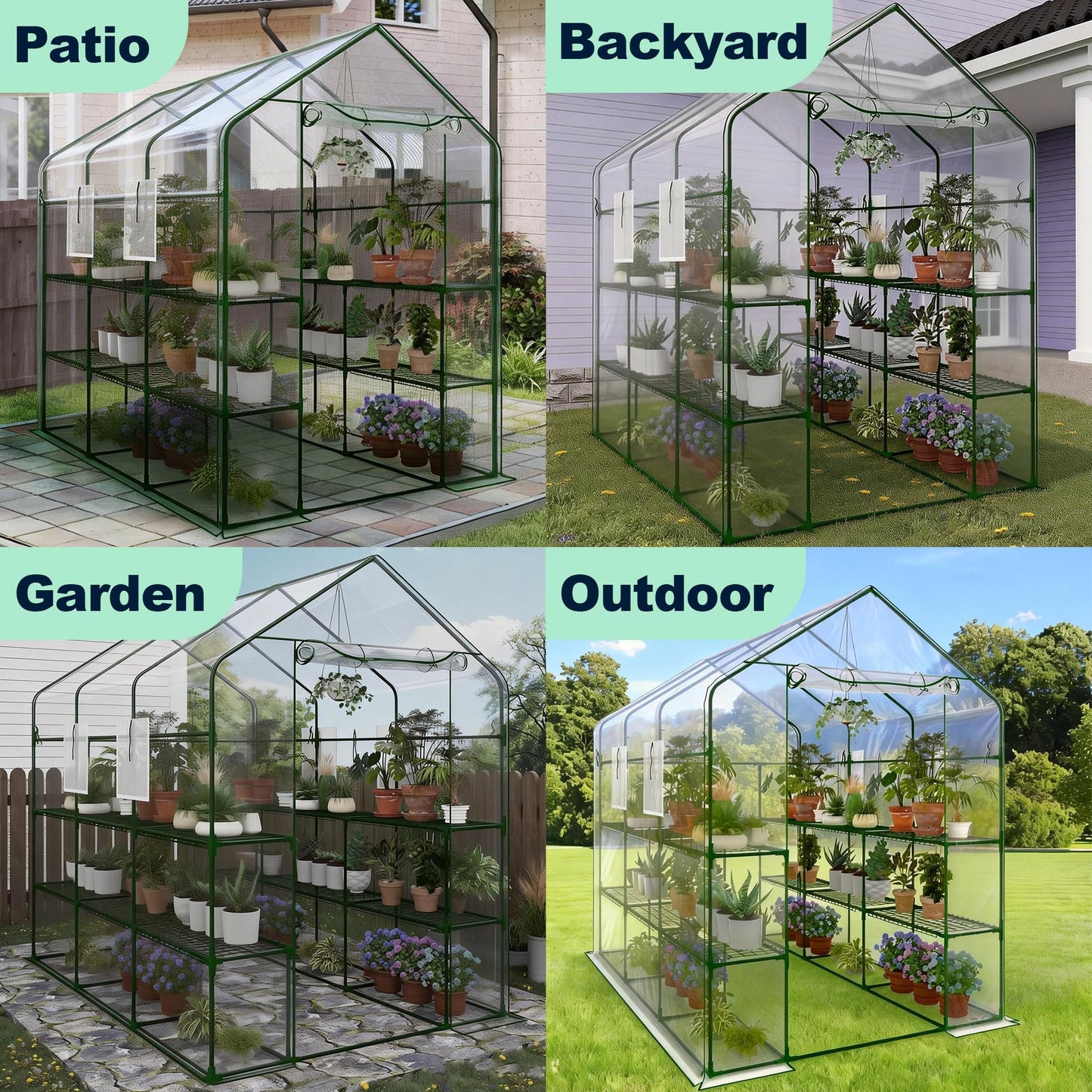 Portable Walk-in Greenhouse for Outdoors, 57 x 85 x 77 Inch Heavy Duty 3-Tier 18-Shelf Greenhouse with Thick PE Cover, Mesh Door & Screen Windows for Plants, Flowers, Seedlings, Herbs & Vegetables