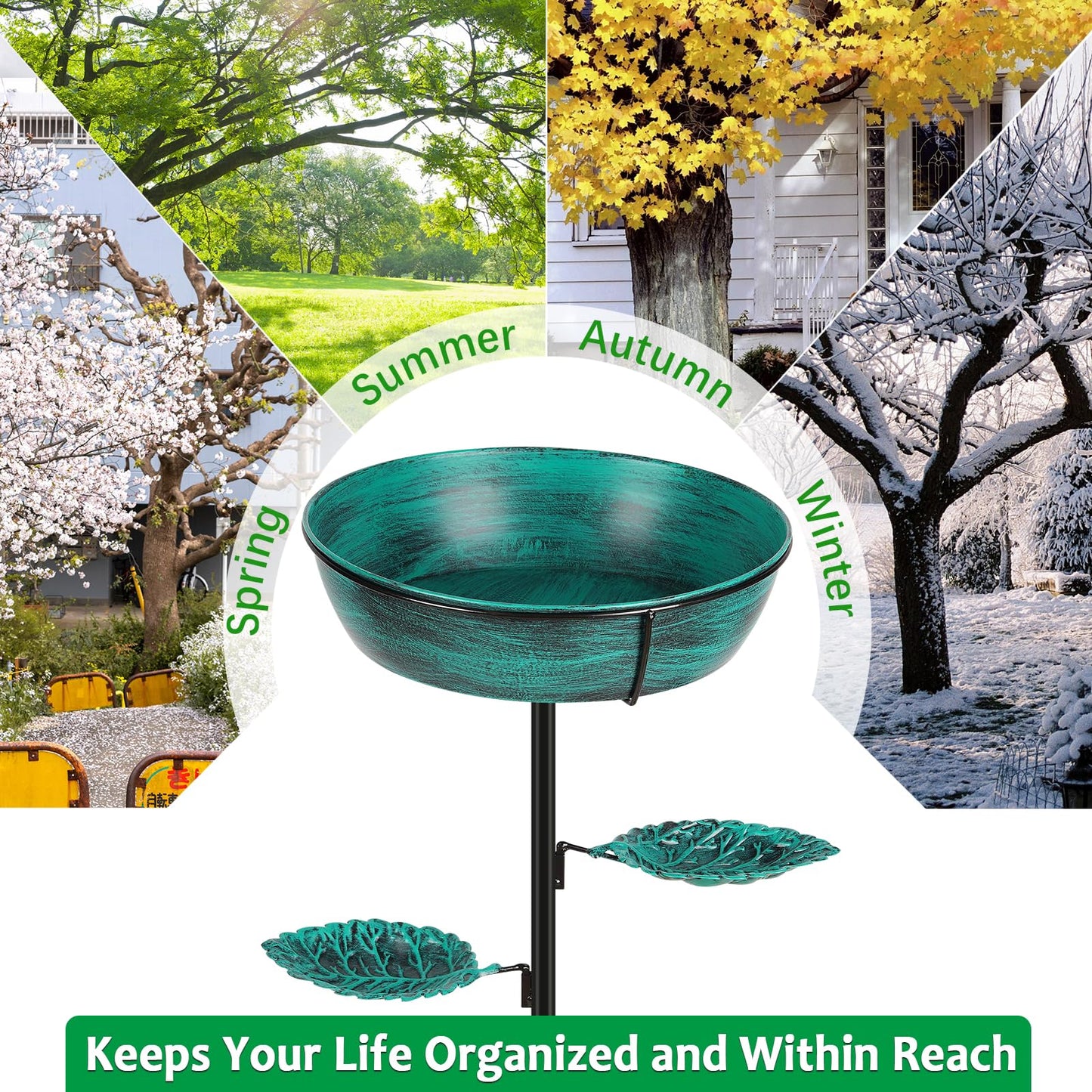 Olpchee Metal Bird Bath for Outdoor - Garden Bird Bath with Removable Bowl Heavy-Duty Base, Winter Birdbath Feeder Rust-Proof Birdbaths for Garden Yard Lawn Decor, Easy to Install(Green)