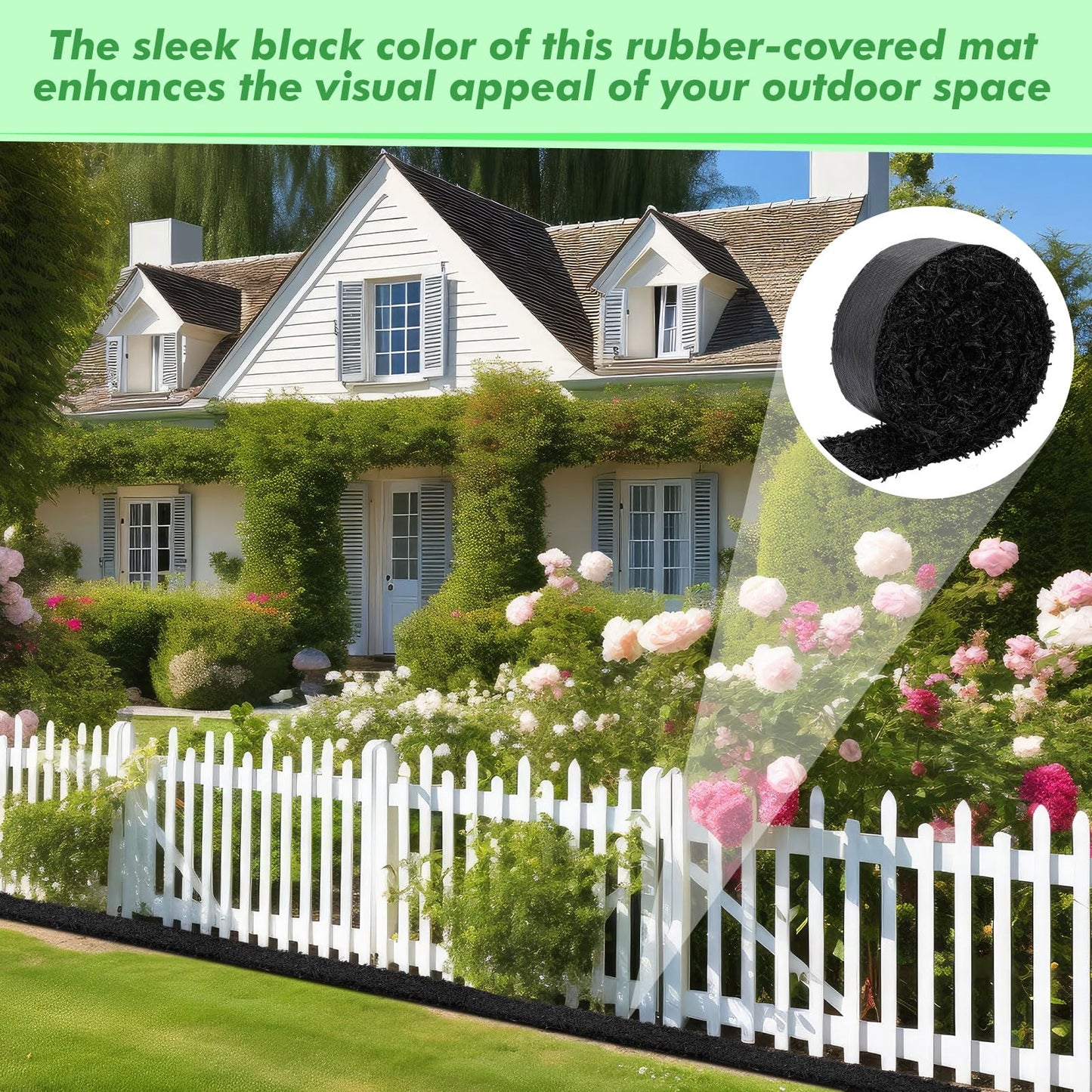 Frienda 4 Roll 120'' x 4.5'' Rubber Mulch for Landscaping Recycled Black Permanent Rubber Mulch Mat Cuttable Garden Edging Border Mat for Garden Plants Walkway Pathway Vegetables and Flowers