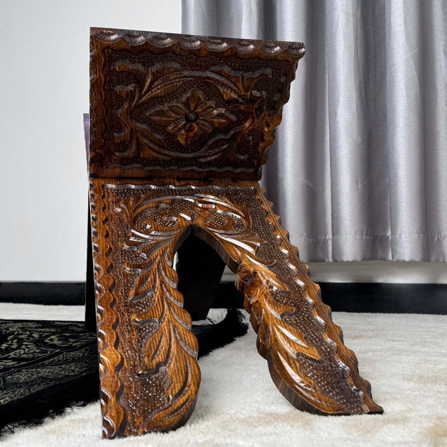Handcarved Wooden Quran Stand, Islamic Home Decor, Pray Room Decoration, Cedar Wood, Folding Quran Display Holder