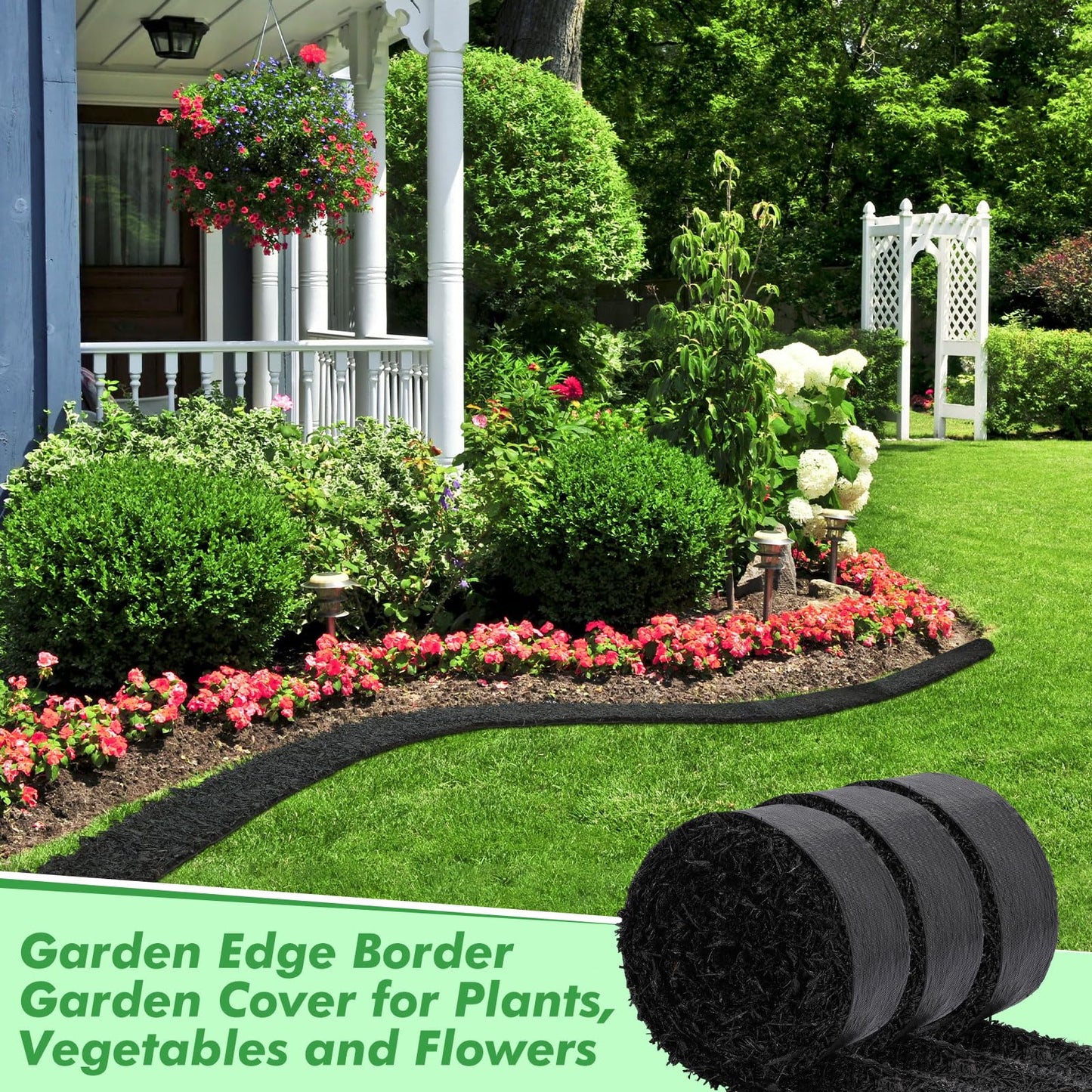 Frienda 4 Roll 120'' x 4.5'' Rubber Mulch for Landscaping Recycled Black Permanent Rubber Mulch Mat Cuttable Garden Edging Border Mat for Garden Plants Walkway Pathway Vegetables and Flowers