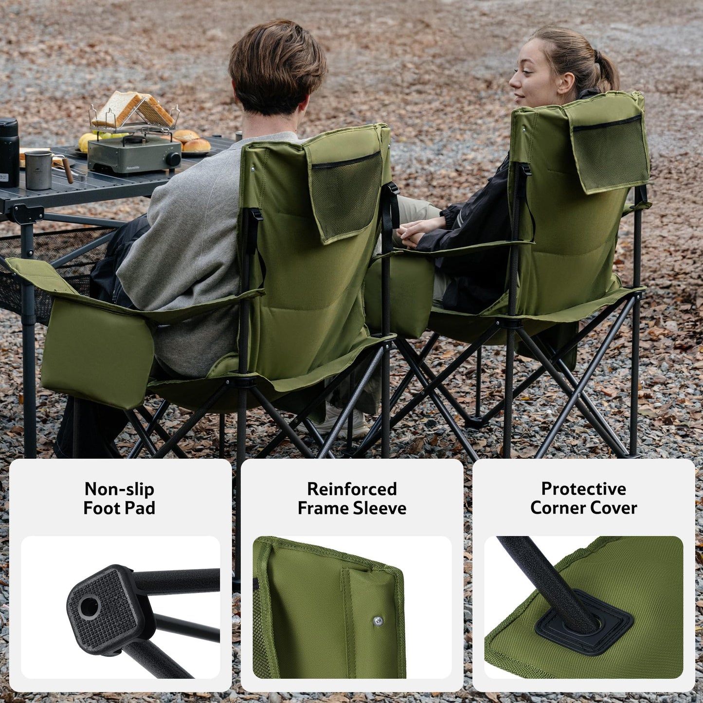 Naturehike Oversized Camping Chair with Cooler Bag, Heavy Duty Lawn Chair Support 450 LBS, Portable Padded Outdoor Folding Chair, 2 Pack