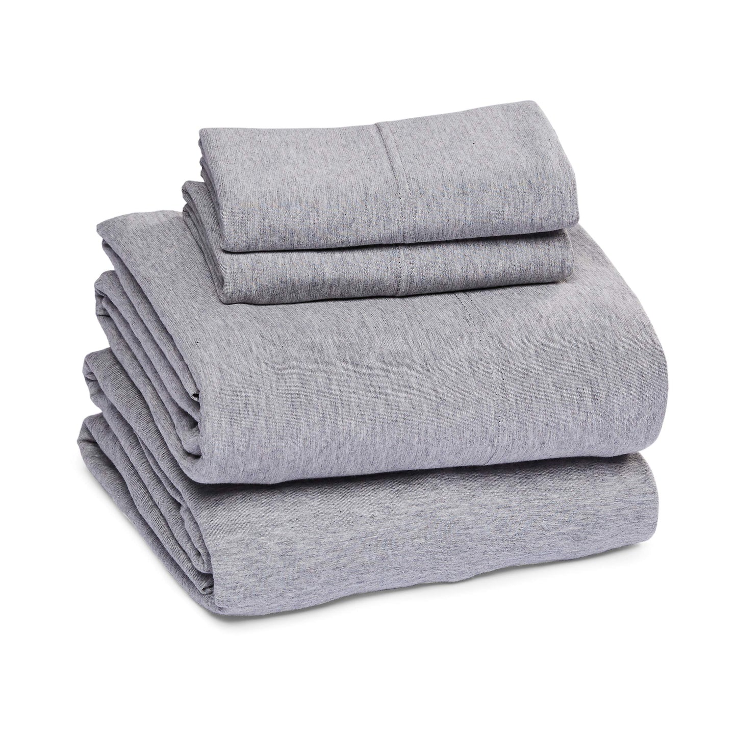 Amazon Basics 4 Piece Breathable 100% Cotton Jersey Knit Bed Sheet Set, Includes Flat and Fitted Sheets, Pillowcase, Stretchy, Full, Light Gray, Solid