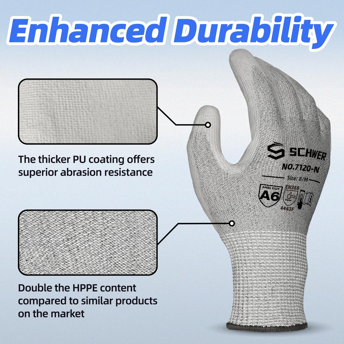 Schwer 6 Pairs Cut Resistant Gloves ANSI A6/A7 (Send Randomly) CR7120 Cut Proof Work Gloves, Touchscreen, for Men and Women Used for Woodworking, Glass Cutting, Construction, Cargo Handling, M