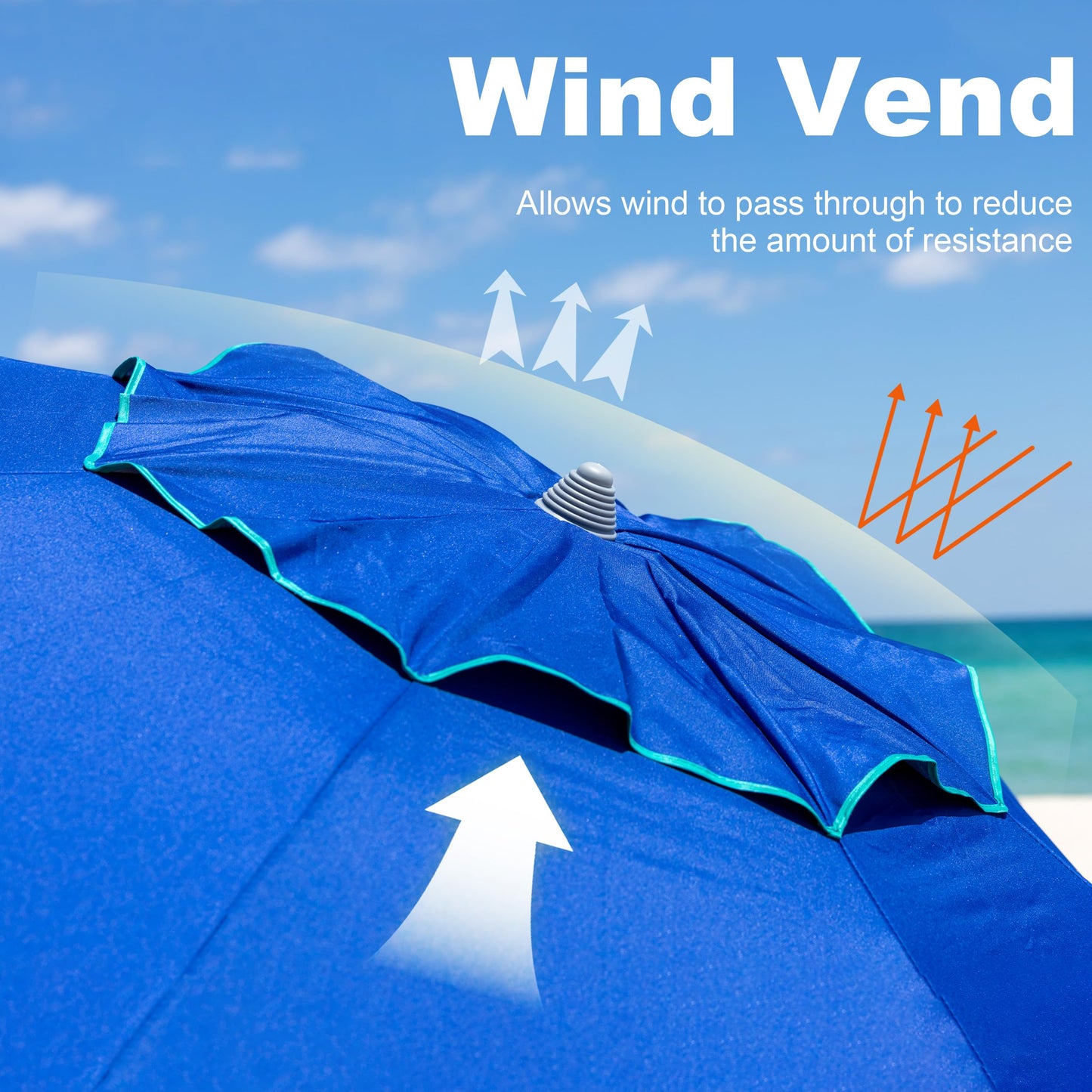 AMMSUN 7ft Heavy Duty HIGH Wind Beach Umbrella with sand anchor & Tilt pole Sun Shelter, UV 50+ Protection Outdoor Sunshade Umbrella with Carry Bag for Patio Garden Beach Pool Backyard Blue