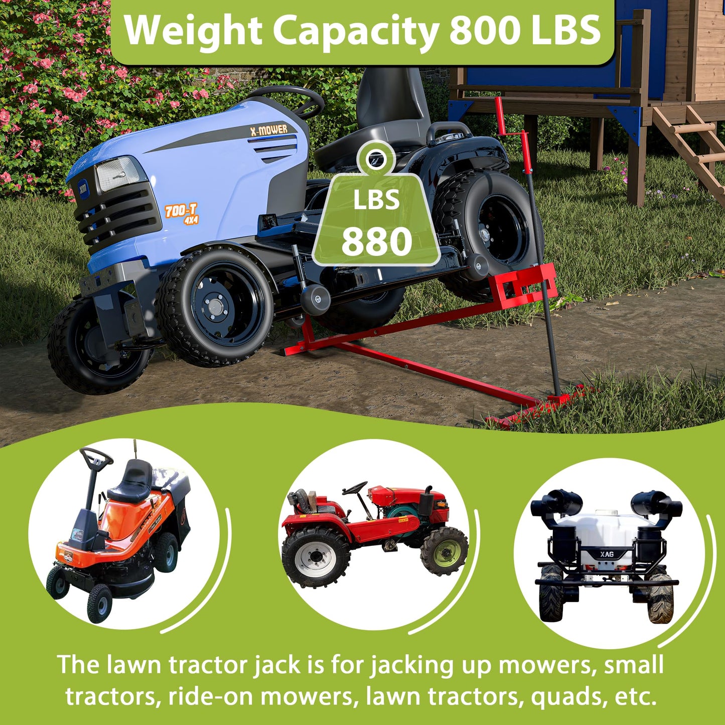 Jaxilyn Riding Lawn Mower Lift Jack Lawn Mower Jack Lift with 880 Lbs Weight Capacity Telescopic Maintenance Jack for Lawn mowers and Garden Tractors Red