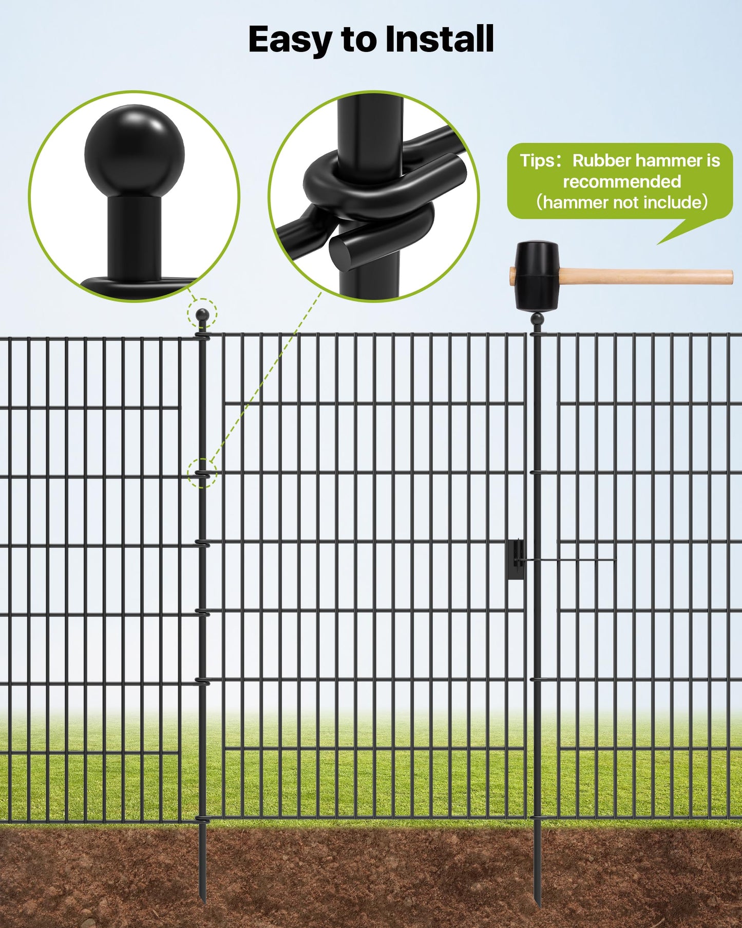 Garden Fence Animal Barrier with Gate 40in(H) x23ft(L) 10Panels Heavy Duty Metal Wire No Dig Decor Fencing,Tall Outdoor Dog Safety Fences with Stake,Temporary Edging for Yard