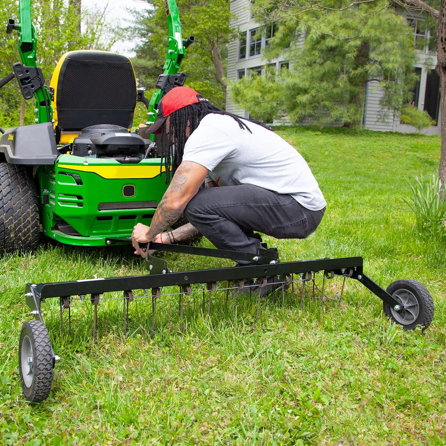 Brinly 48" Tow Behind Grass Dethatcher, Removes Thatch on Large Lawns in Less Time - Matte Black