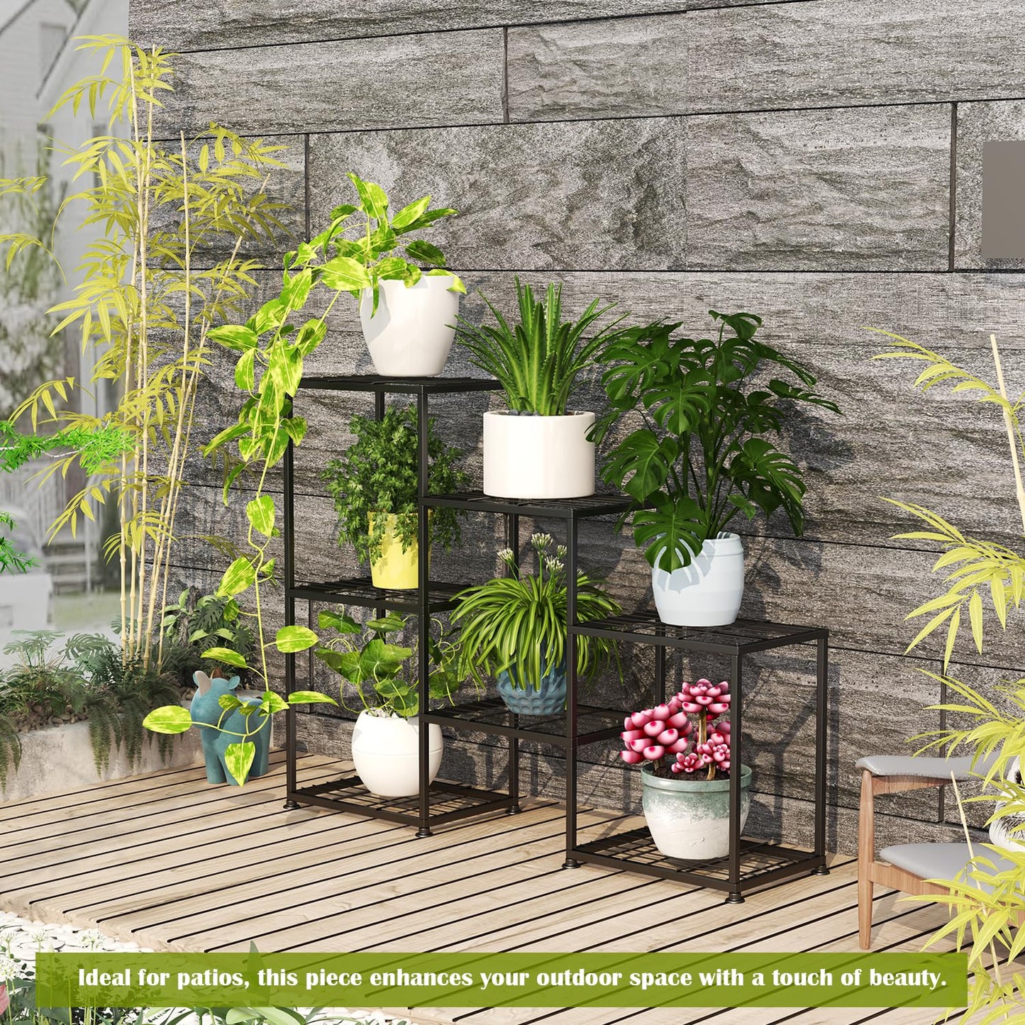 YUJCHMTZN Metal Plant Stand Indoor Metal Plant Stands Outdoor Tiered Plant Shelf for Multiple Plants, 3 Tiers 7 Potted Ladder Plant Holder Table Plant Pot Stand for Window Garden Balcony Living Room
