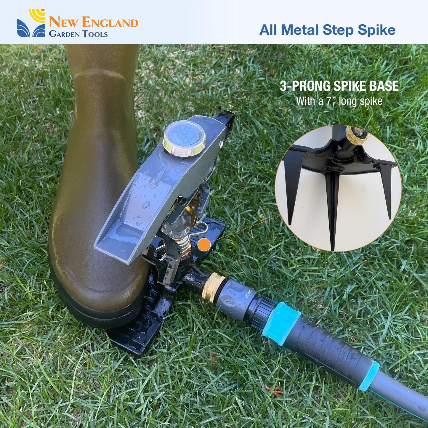 Heavy Duty Impact Pulsating Sprinkler 300004, Powerful Jet Reach 80 ft Diameter, 360° Range Control to Cover up to 5,000 Sq Ft for Farm, Lawn and Garden Irrigation, by New England Garden Tools