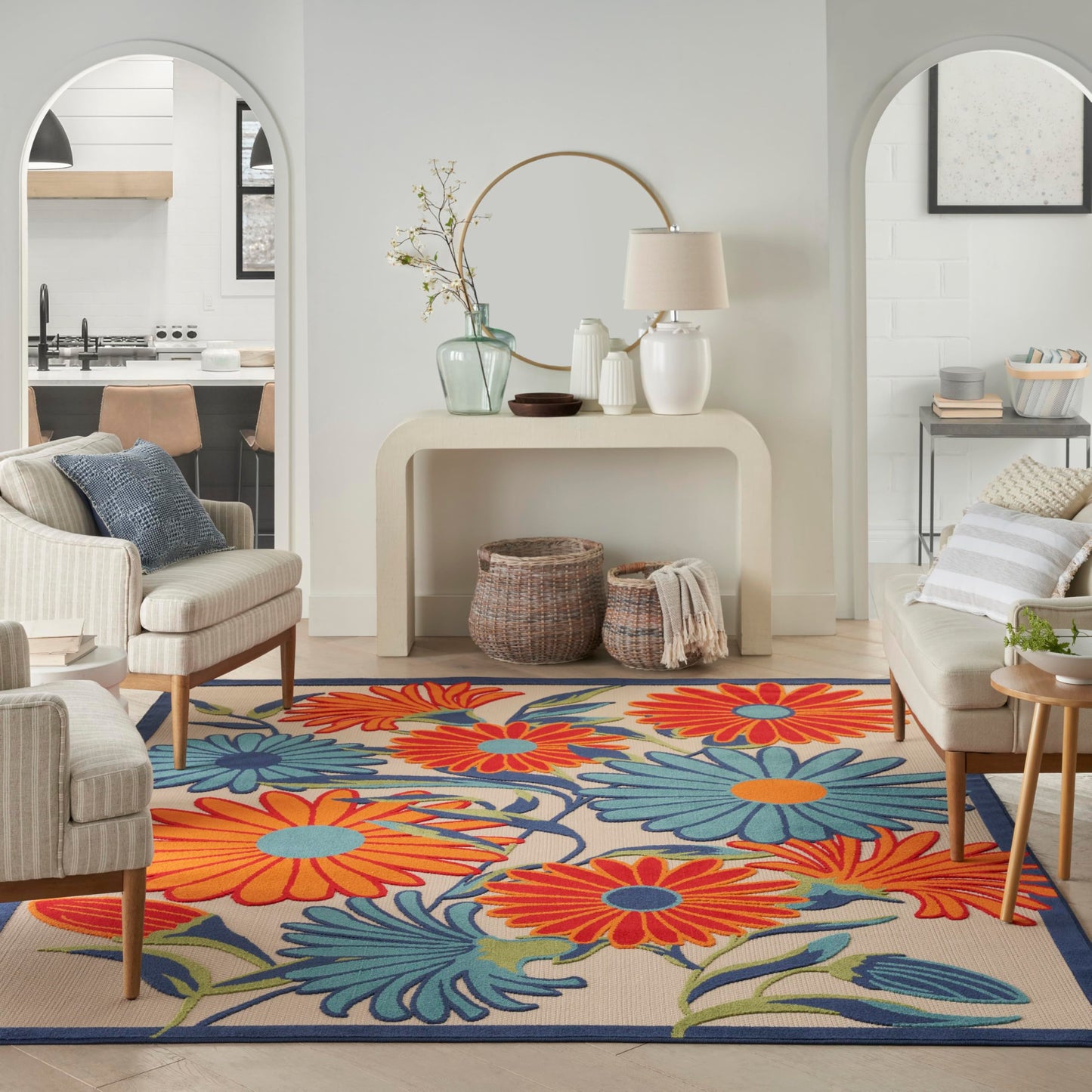 Nourison Home Aloha Multicolor 9' x 12' Area Rug - Easy Clean, Non Shedding, Bed Room, Living Room, Dining Room, Kitchen (9' x 12')