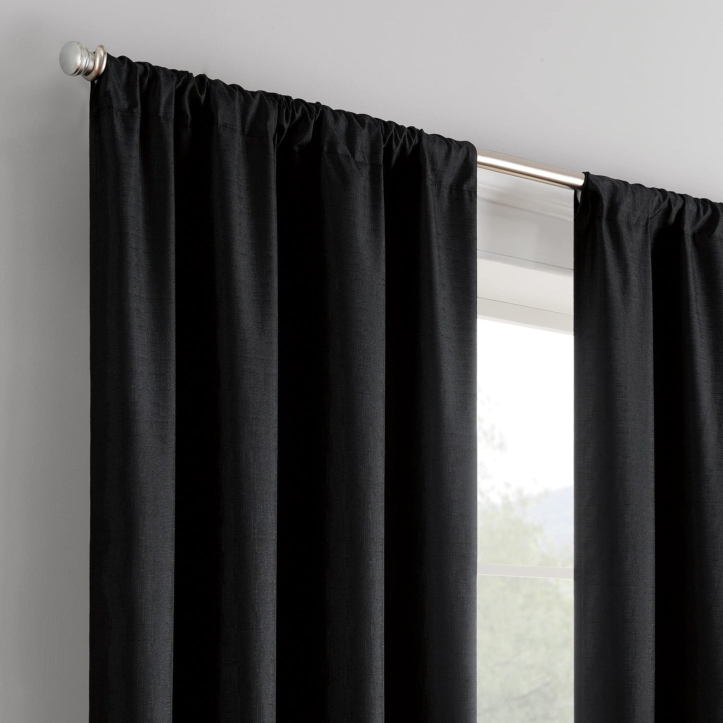 ECLIPSE Kendall Modern Blackout Thermal Rod Pocket Window Curtain for Bedroom or Living Room (1 Panel), 42 in x 84 in, Black