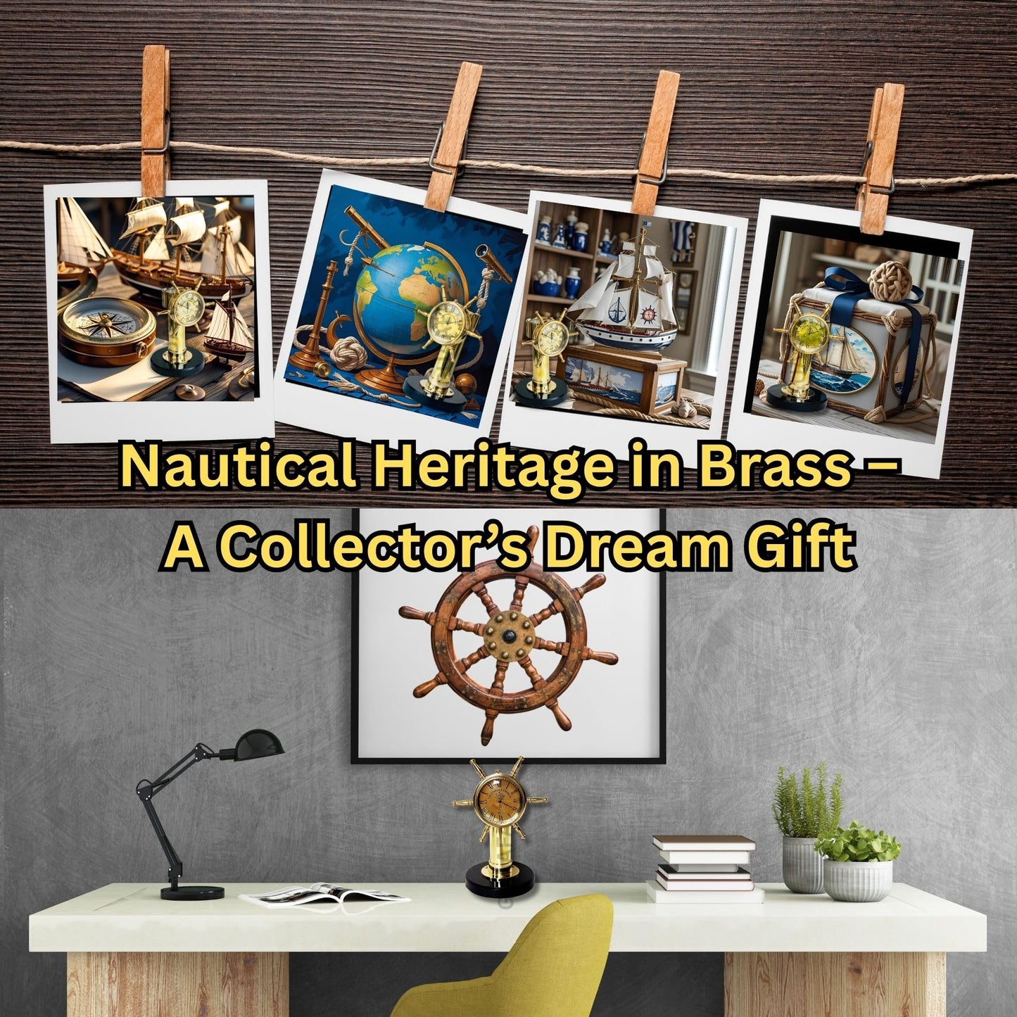 Ship Wheel Decorative Shipwheel CompassClock - Handmade Brass Tabletop Desk Decor Gift