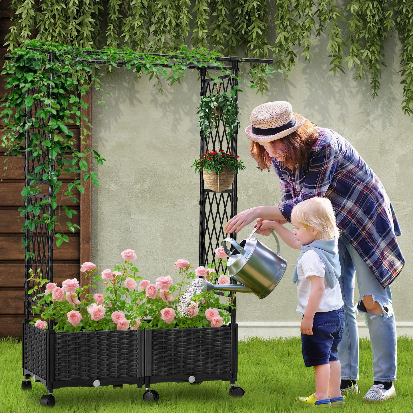 yotoworth Planter with Trellis Raised Garden Beds, 4.5ft Tall with Screen Indoor Outdoor, Vegetable Flower Privacy Planter Box for Backyard Balcony Patio, Black