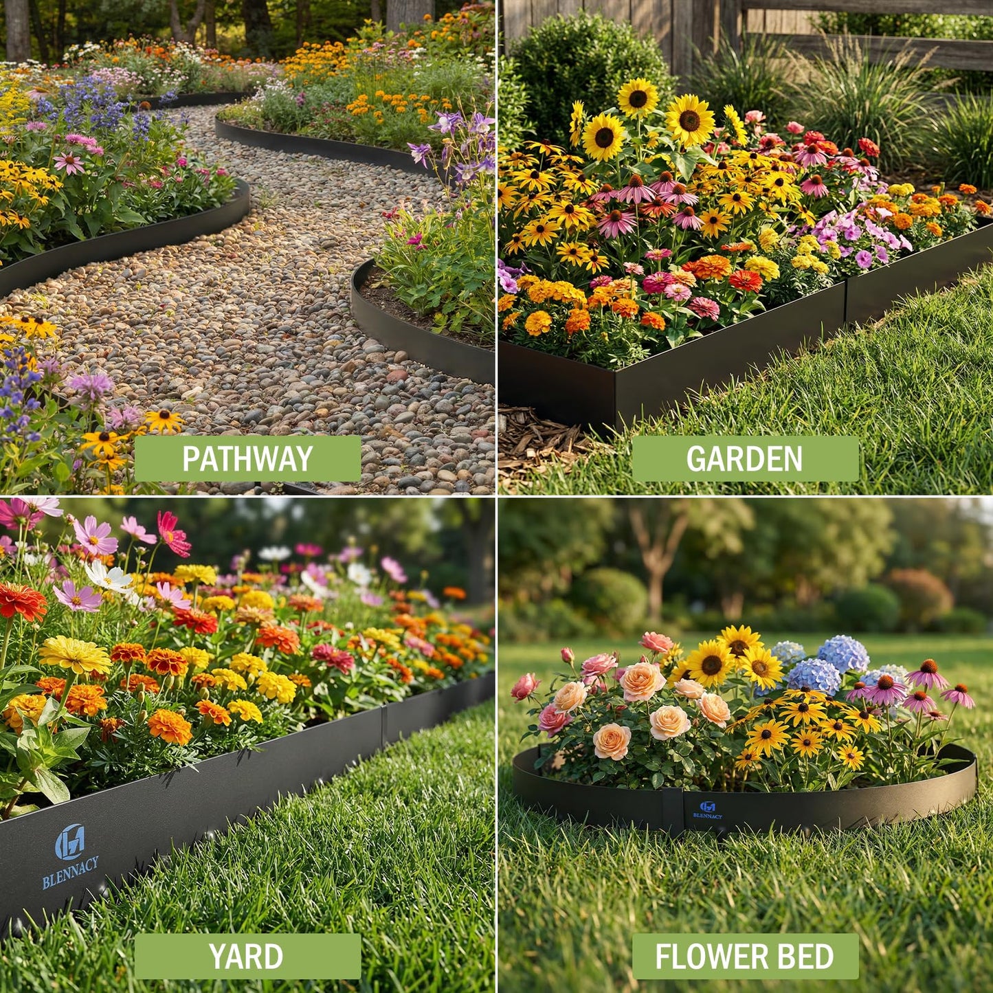20ft. Metal Edging for Landscaping, Black Galvanized Steel Landscape Edging with 7 Stakes and a Pair of Gloves, Bendable Hammer-in Metal Lawn Edging for Fence, Flower Beds (6 Pack, 40" L x 8" H)
