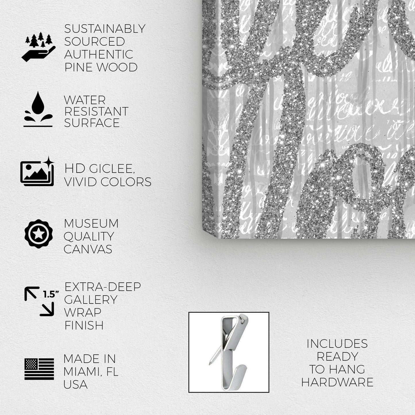The Oliver Gal Artist Co. Oliver Gal Round Tall Glitter' Silver Typography Wall Art Print Premium Canvas, 16" x 24", Gray