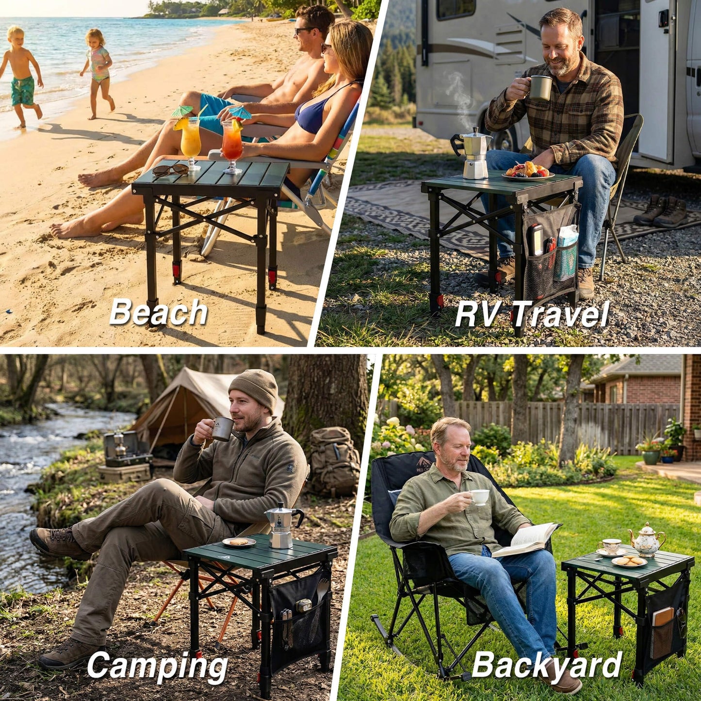 Camping Table Portable Foldable with Adjustable Height, Lightweight Collapsible Aluminum Roll-Up Camp Table with Storage Bag & Carry Bag, Heat-Resistant for RV Picnic BBQ Camping (Small 16"×13")