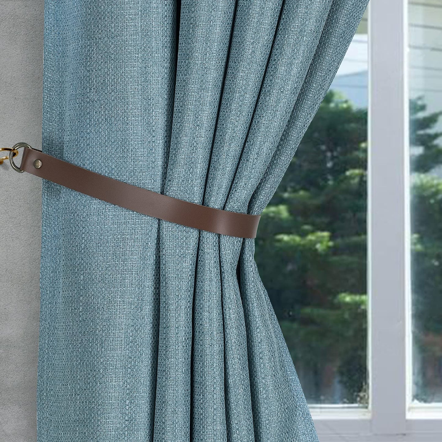 Home Queen Leather Curtain Tie Backs Attach to Wall, Outdoor Drape Holder Holdbacks Tiebacks with Hooks, Set of 2, Chocolate