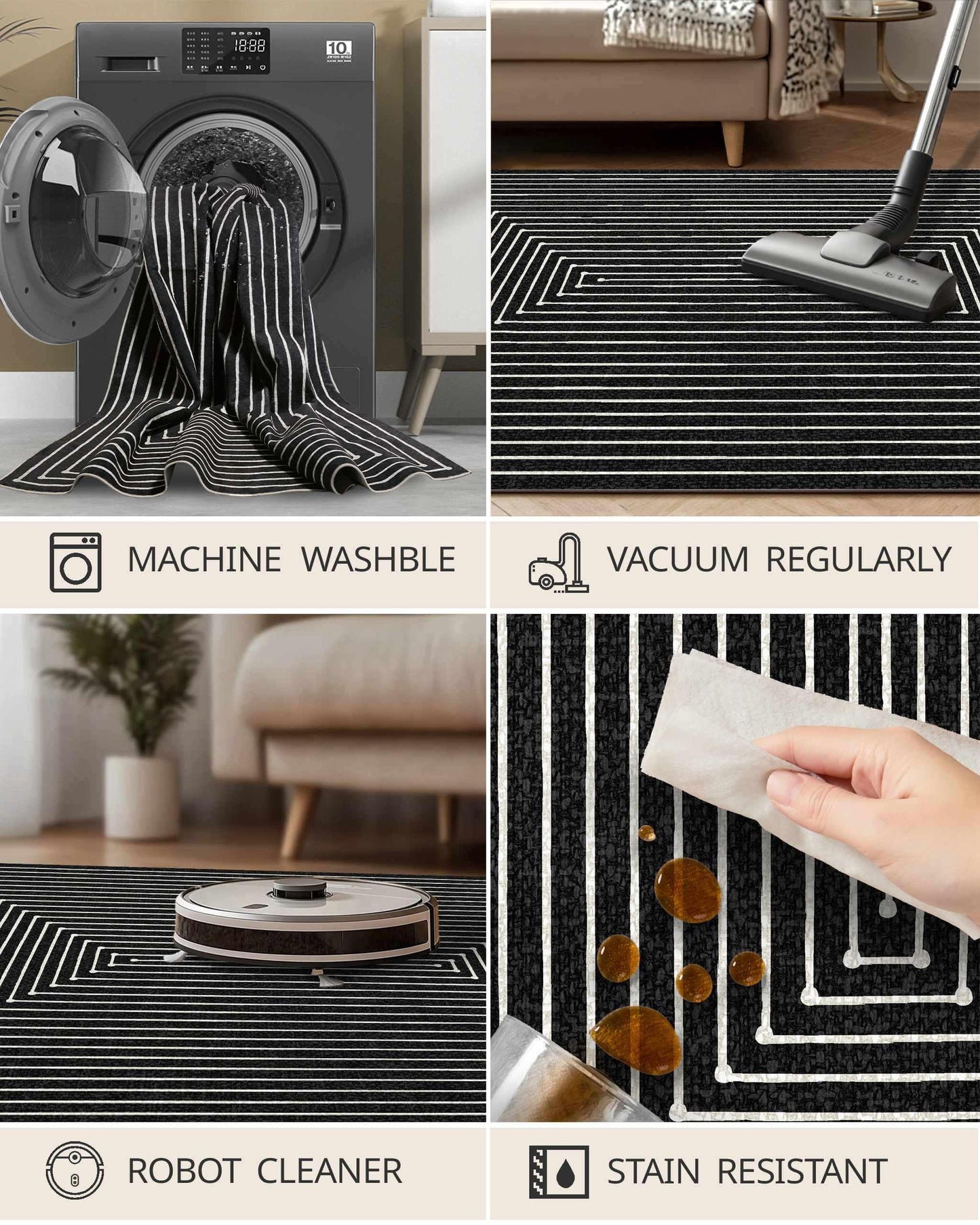 Latte&Fog 5x7 Area Rugs for Living Room Bedroom, Modern Abstract Washable Rug, Boho Non Slip Low Pile Carpet for Indoor Dining Room, Office, Dorm, Classroom, Farmhouse and Kids Room
