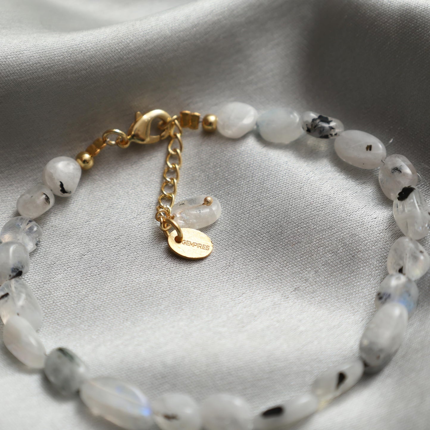 Gempires Moonstone Tourmaline Beaded Bracelets Oval Crystal Gemstone Jewelry Hypoallergenic 8 Inch Gold Plated Dainty Women Fashion Jewelry