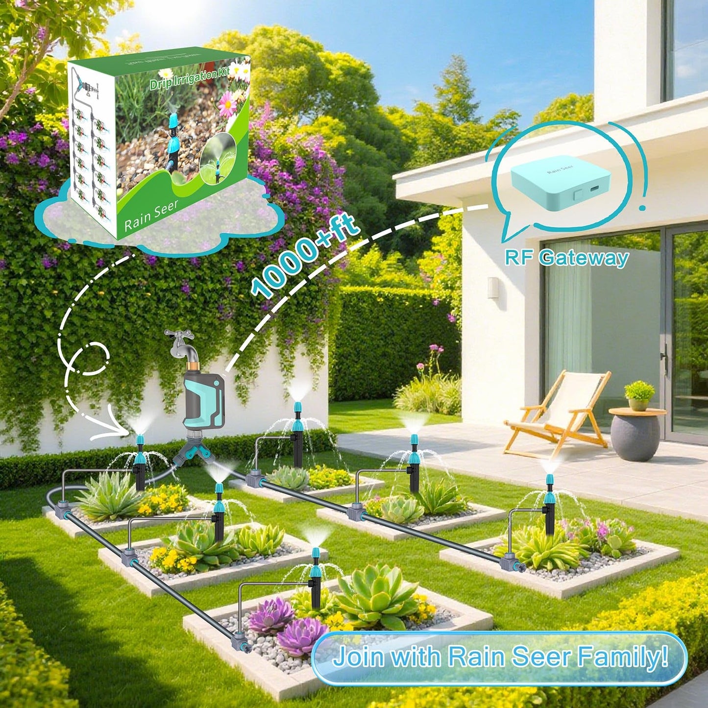 Smart WiFi Sprinkler Timer with 1666 Feet RF Gateway, Brass Inlet Water Timer for Garden Hose, App Remote Control with Alexa, Rain Delay and Manual Mode for Garden and Lawn.