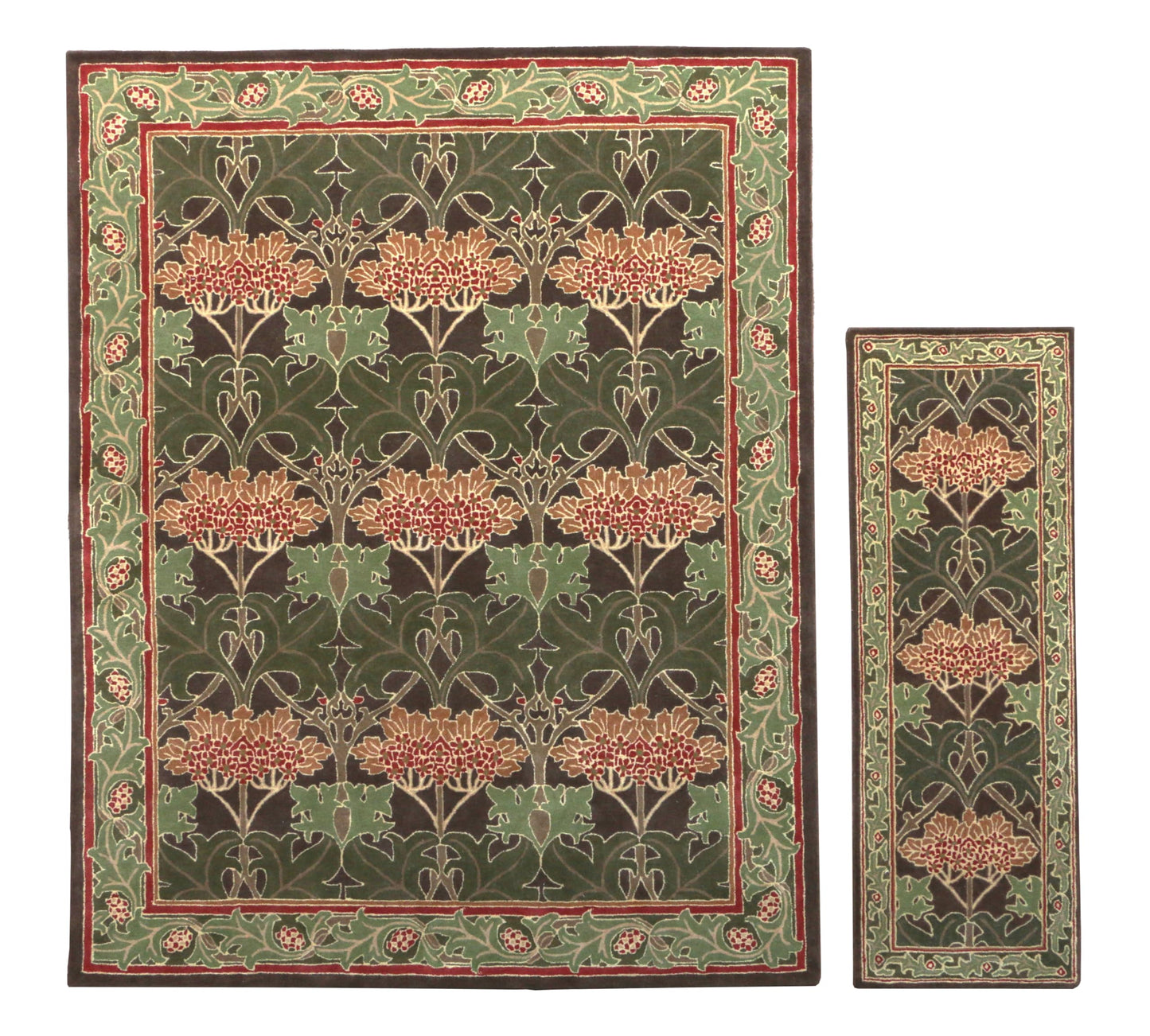 Blackamoor Rugs Handmade Area Rug Vintage Floral Pattern Green Red Brown - Without Duty and tariffs- Cecil Green (2'x2')
