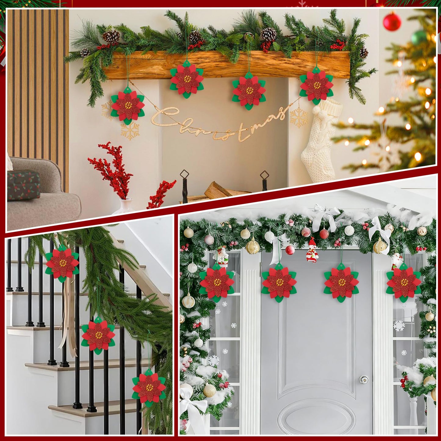 LFUTARI 15 Pcs Christmas DIY Poinsettia Flowers Craft, Foam Poinsettias Flower Ornaments, Christmas Glitter Red Flowers DIY Decoration for Holiday Home Party Tree Garland Wreath Porch Stair Decor
