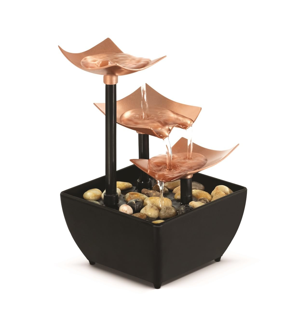 Homedics Tabletop Water Fountain, 3 Tier Indoor Waterfall Fountain with Natural River Rocks, Quiet Pump for Relaxation, Zen Home & Office Desk Décor, AA Battery Powered