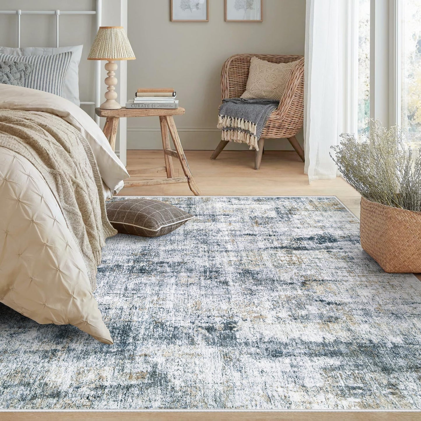 6x9 Area Rug for Living Room: Washable Abstract Soft Rugs Non Slip Modern Stain Resistant Low Pile Carpet for Dining Room Bedroom Nursery Office (Multi Blue, 6'x9')