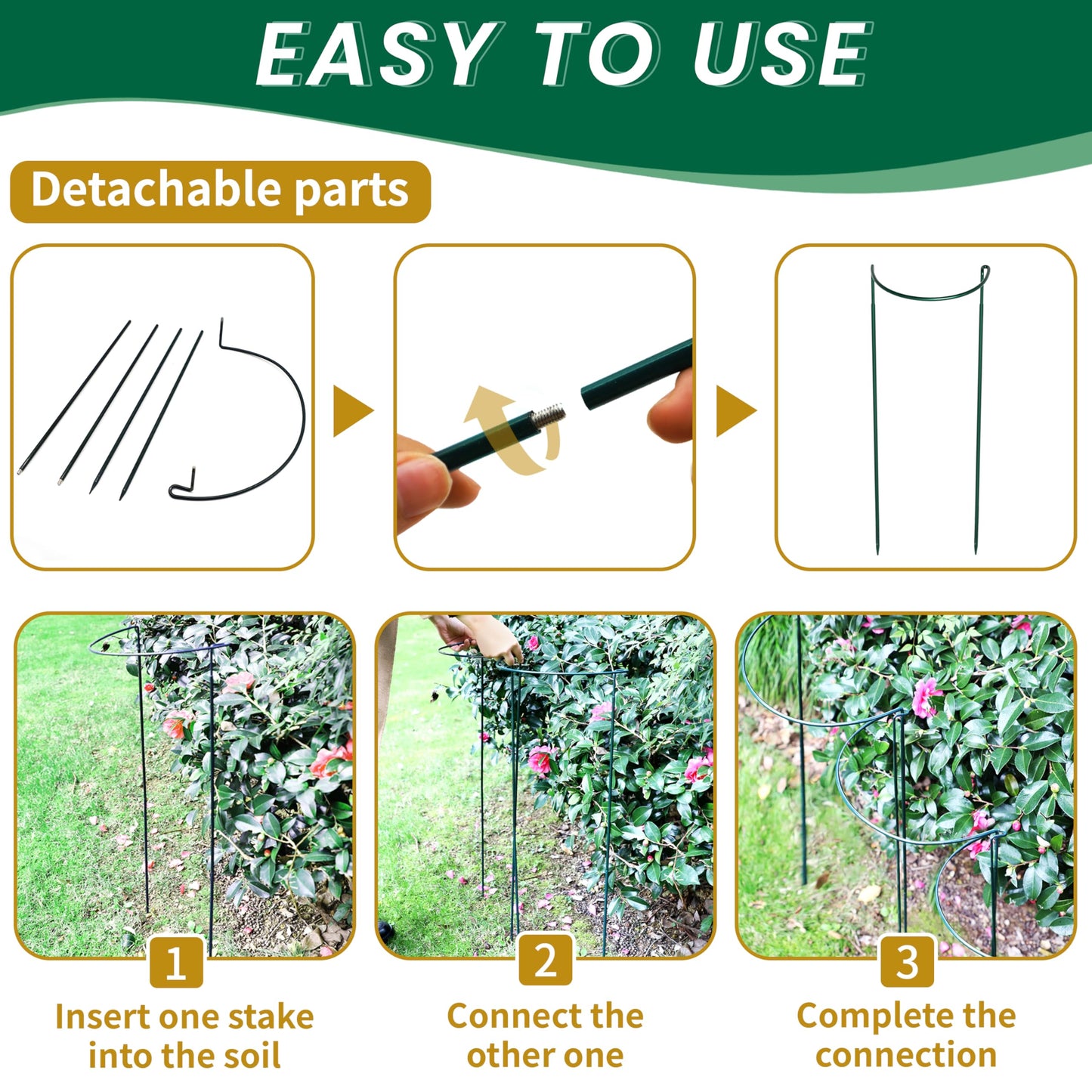 6-Pack Garden Plant Support Cages,14"Diax32"H Heavy Duty Interlinked Half Round Peony Support Rings,Metal Plant Support Stakes for Peony,Tomato,Hydrangea,Rose,Indoor & Outdoor Garden Plant Supports