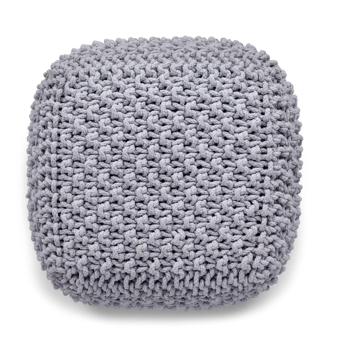 BIRDROCK HOME Square Pouf Ottoman | Cotton Braided Foot Stool with Bean Bag Filling | Boho Foot Rest for Living Room, Bedroom | Compact & Comfortable Seating, Lightweight & Sturdy | Grey