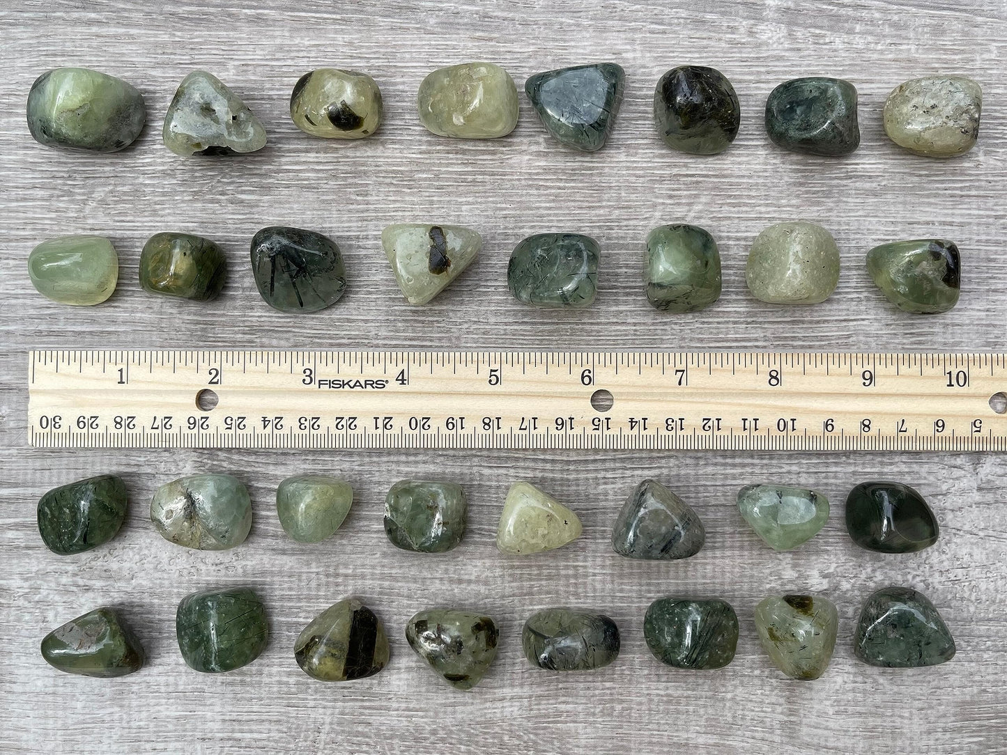 GAF TREASURES 5 Pcs Prehnite with Rutile Tumbled Stones, Polished Natural Prehnite with Rutile Gemstone, Prehnite with Rutile Healing Crystals (Prehnite with Rutile)