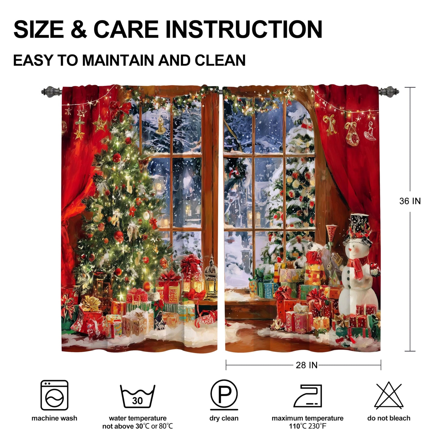 Worltoldb Christmas Night Kitchen Curtains Cafe Curtains for Bathroom Dining Room Living Room Pocket Window Drapes 2 Panels Set 28"x36"