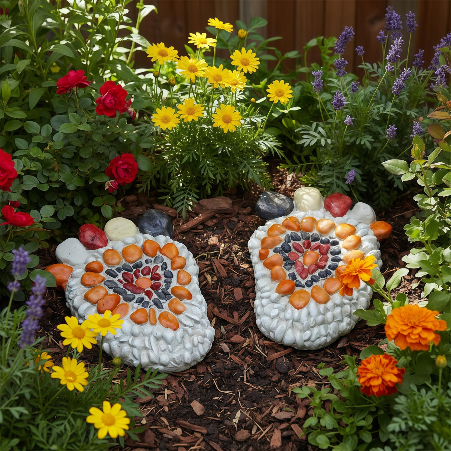 Garden Stepping Stones - Decorative Garden Stones for Patio, Deck, Garden or Sidewalk Faux Cobblestone Stepping Stones (Set of 2#A Small Size