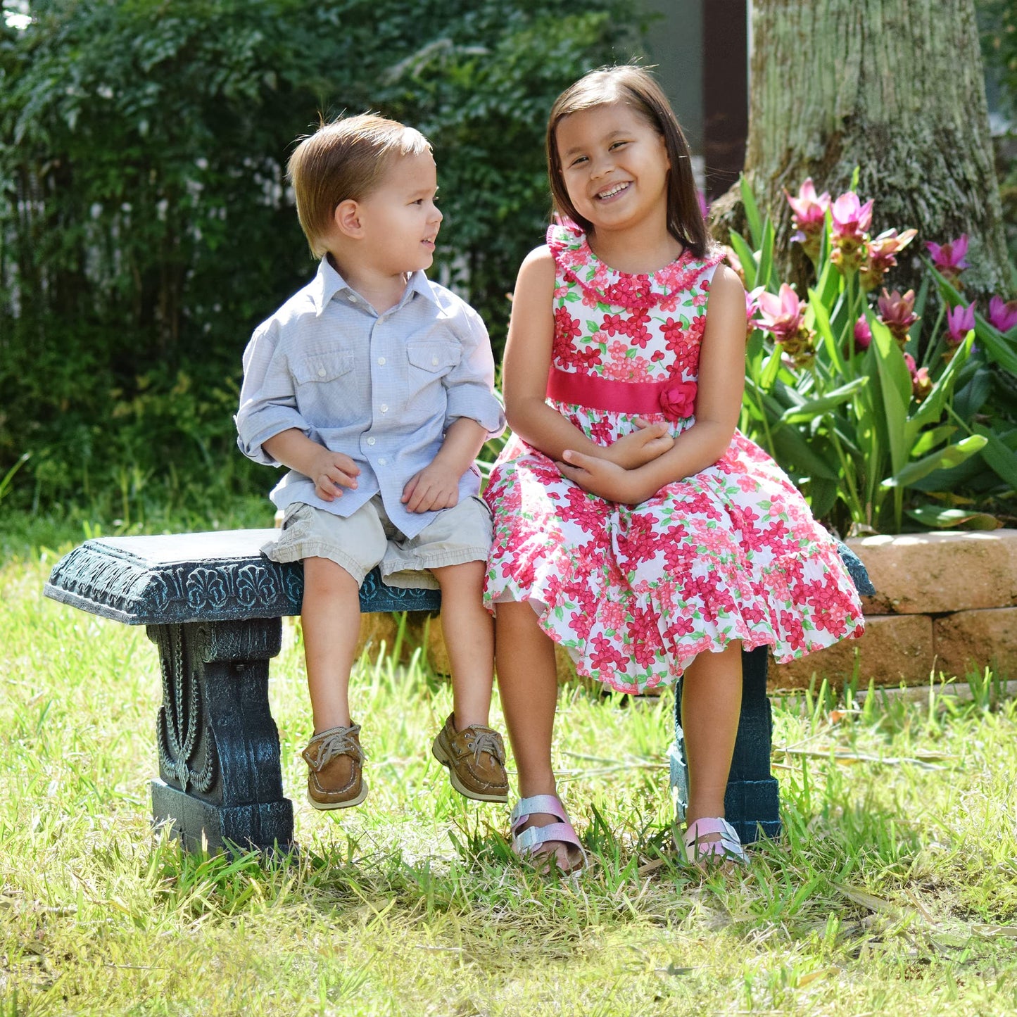 Arcadia Garden Products Outdoor Fiberclay Garden Bench for Patio, Porch, Park, Lightweight and Durable Outside Furniture Decor, Brushed Teal
