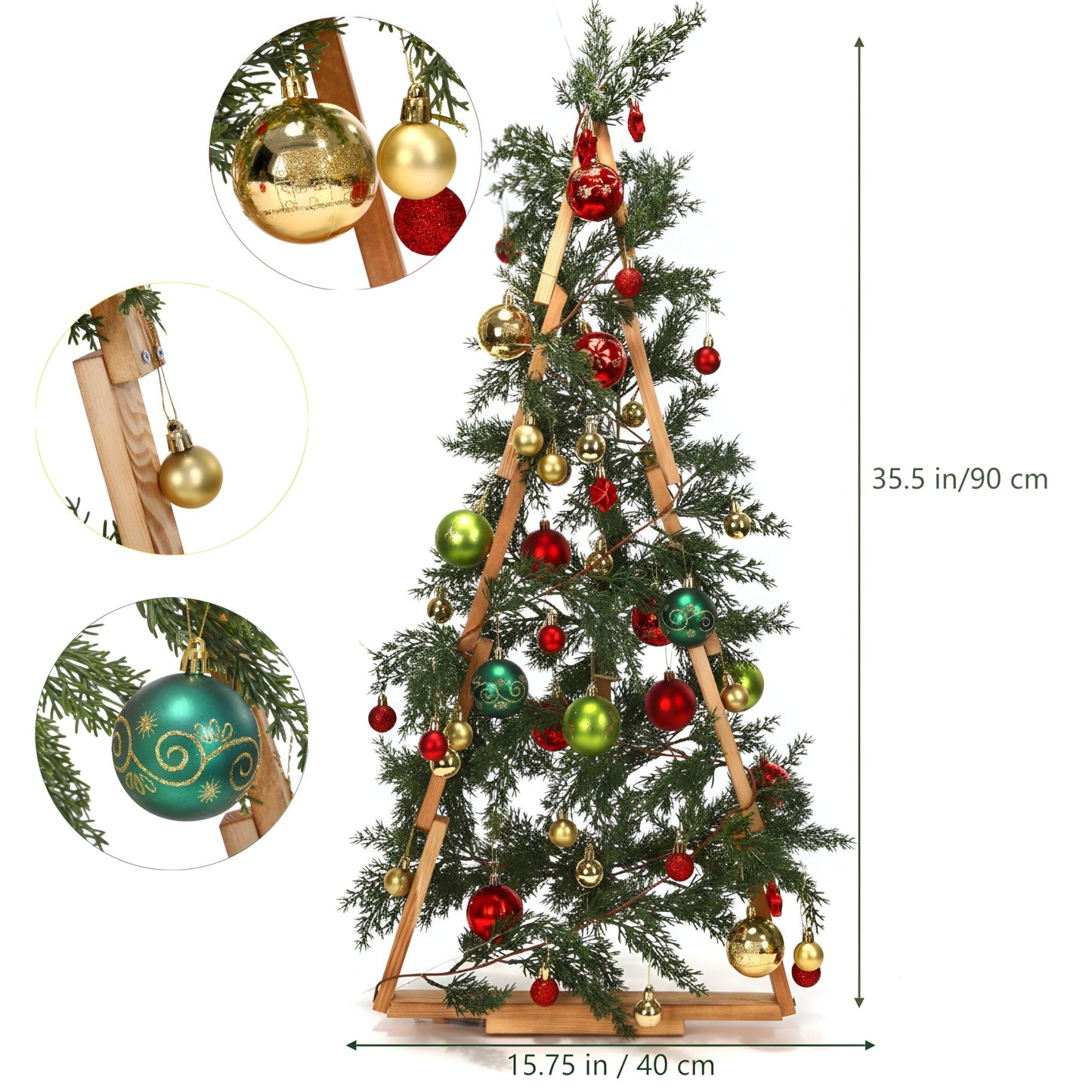 Glooglitter 47 Pcs 3 FT Wall Christmas Tree with Lights Large Christmas DIY Wall Decor Set Include Hanging Ball Ornaments LED String Lights Norfolk Pine Garland Artificial Xmas Tree Home Decor