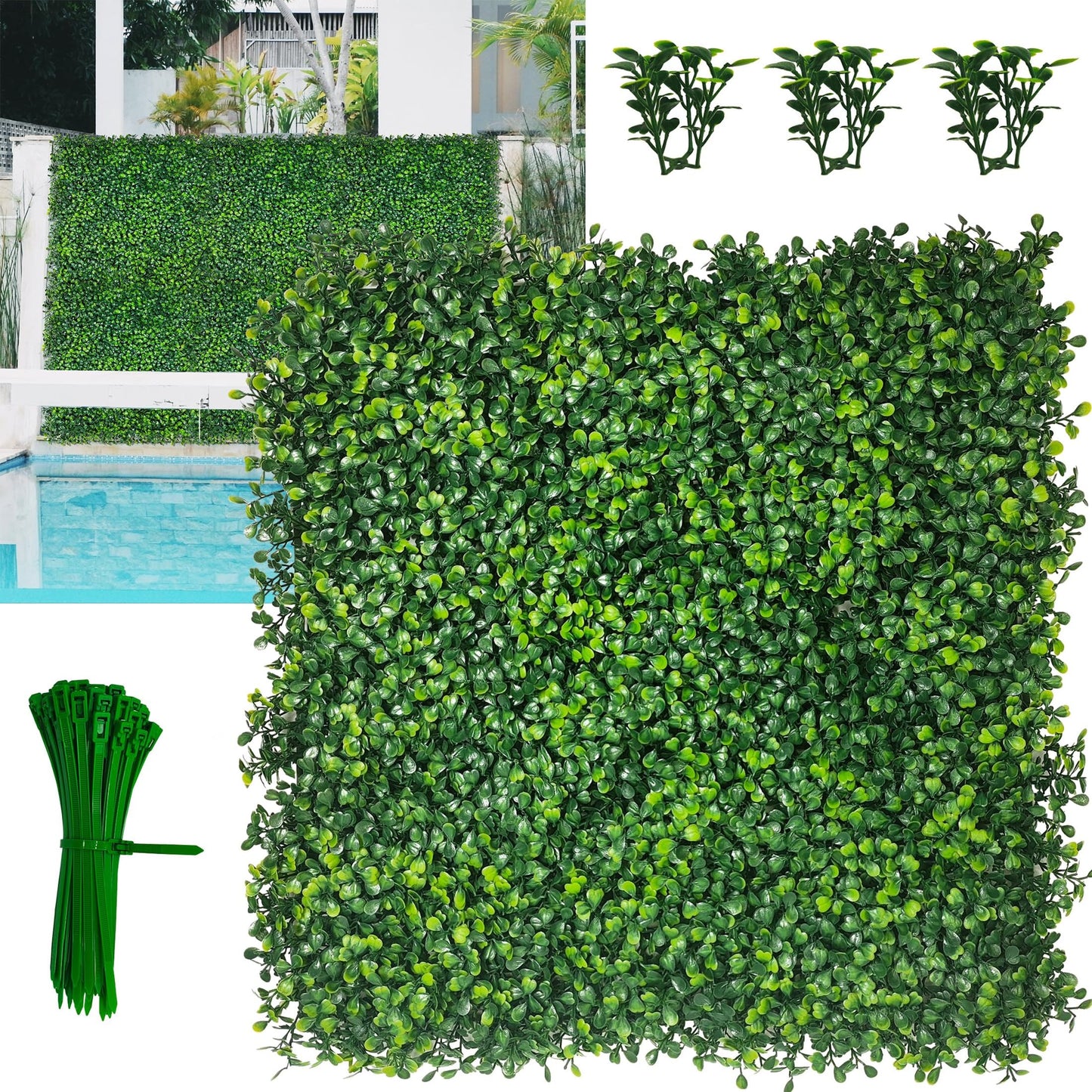 DOPGIB Artificial Grass Wall Panel,10"x 10"(12P) 4-Layer Leaf UV-Anti Greenery Faux Boxwood for Indoor,Outdoor Patio Balcony Privacy & Ivy Fence Covering Privacy, Garden, Backyard Wall Backdrop Decor