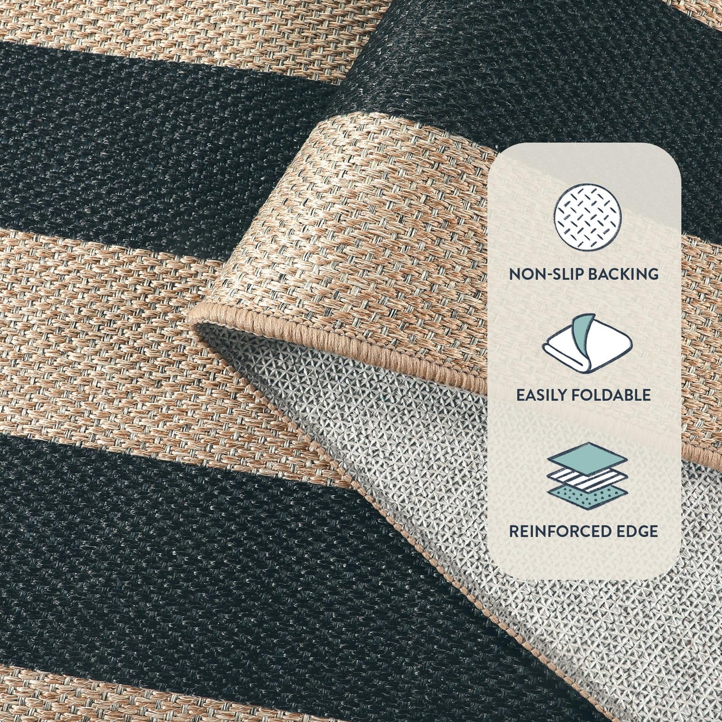 Lahome Striped Easy Jute Outdoor Patio Rug, 3x5 Washable Rugs for Entryway Porch, Farmhouse Neutral Non Shedding Indoor Outdoor Carpet for Entry Kitchen Guestroom Deck Foyer