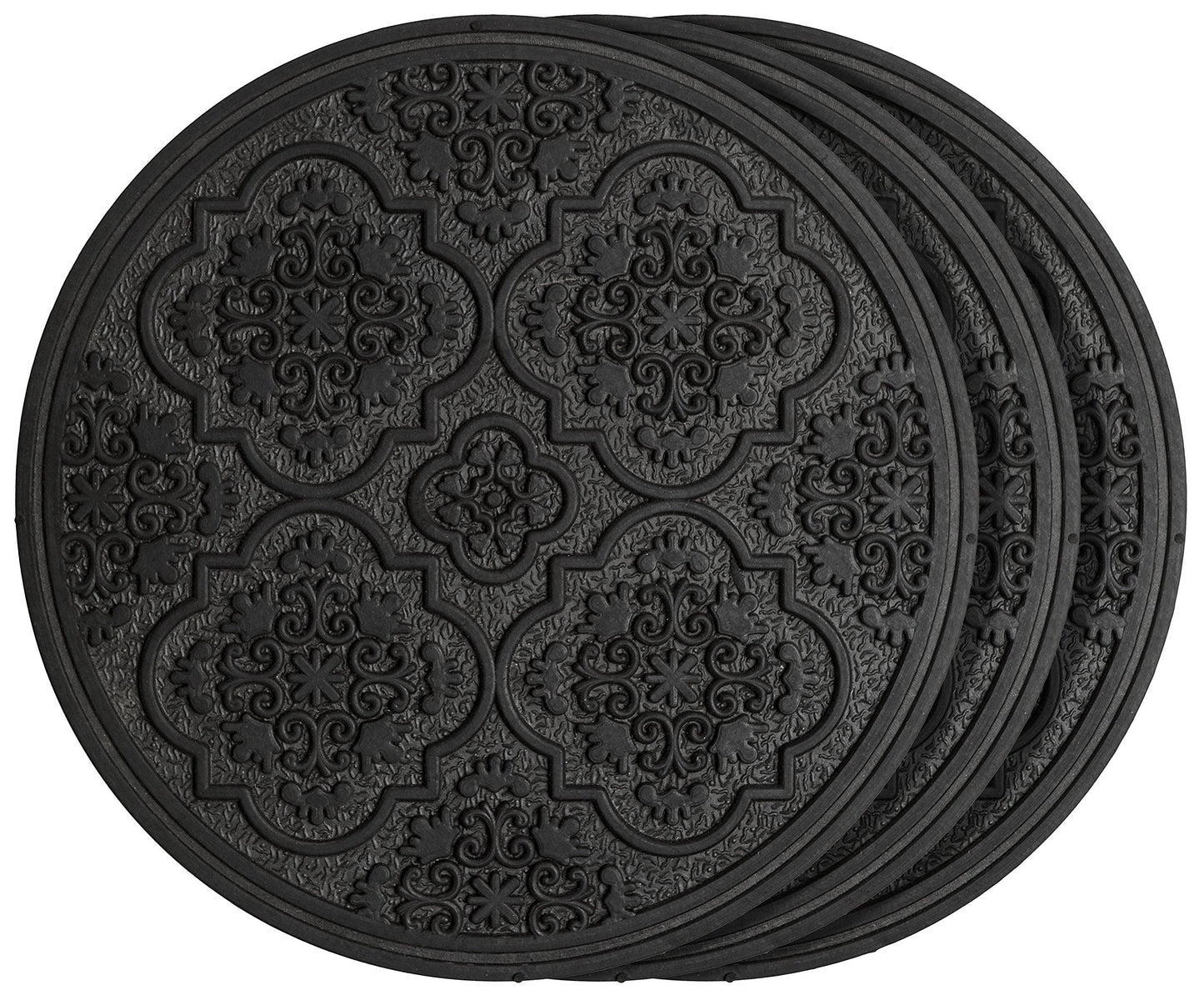 HF by LT Rubber Medallion Garden Stepping Stone, 11-3/4 inches, Black, Set of 3