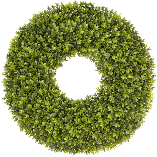 DDHS 23''Boxwood Wreaths for Front Door，Artificial Spring Wreaths for Farmhouse Wedding Green Year Round Indoor Outdoor for Fall Summer Christmas Wreath Home Decorations-Green