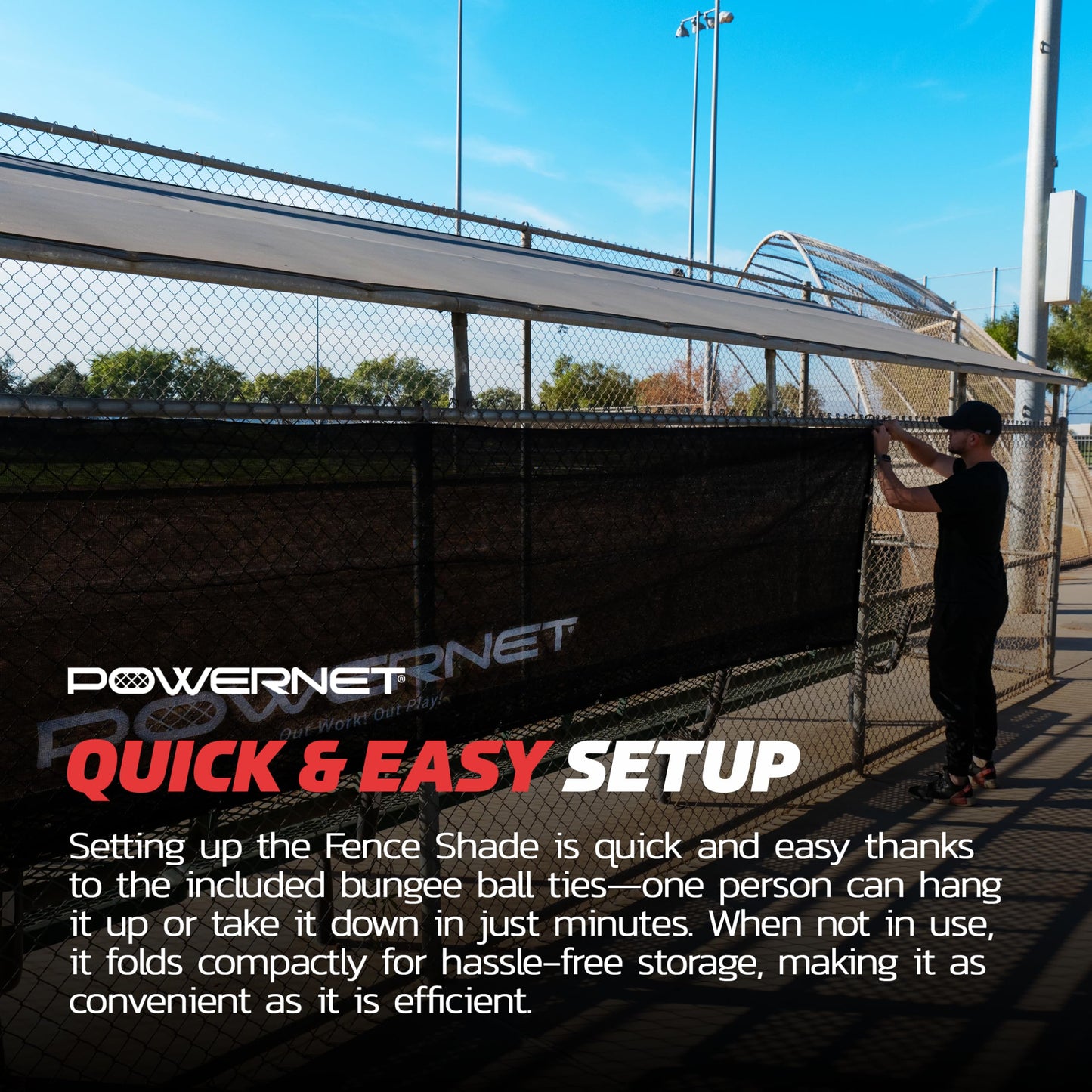 PowerNet Dugout Shade Cover, Baseball & Softball Portable Sun Shade, Outdoor Sports Sun Cover for Chain Link Fence, 18.75 FT x 7 FT