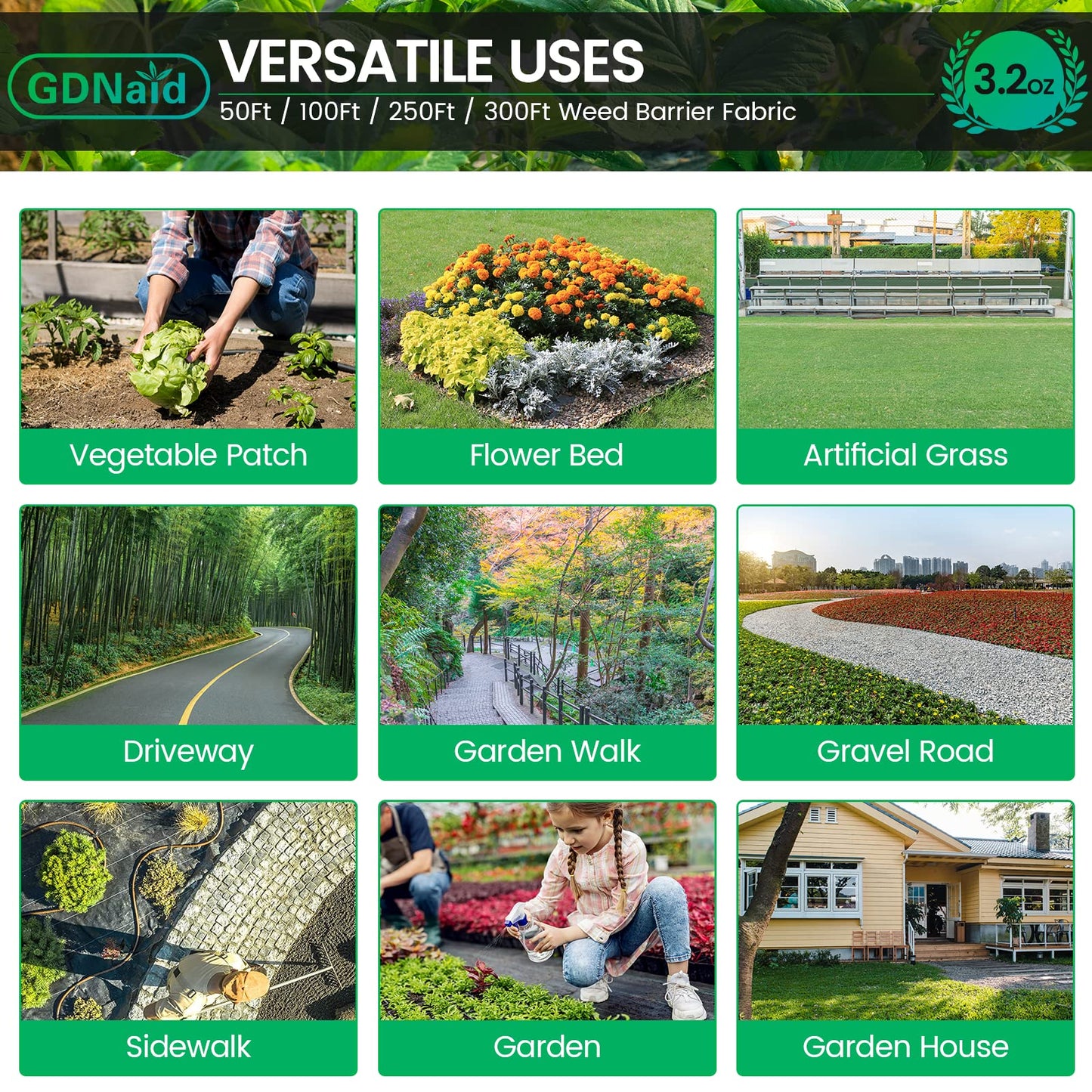 GDNaid 4ftx100ft Weed Barrier Landscape Fabric Heavy Duty, 3.2oz Weed Barrier Fabric, Easy Setup Woven Garden Weed Fabric Landscaping Fabric