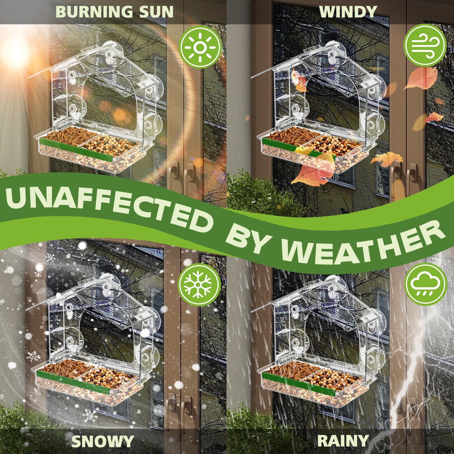 Window Bird Feeder with 5 Extra Strong Suction Cups, Clear Birdfeeders for Outdoors, Sturdy and Durable Bird House for Window Viewing Outside,Garden Decor Gifts for Bird Lover