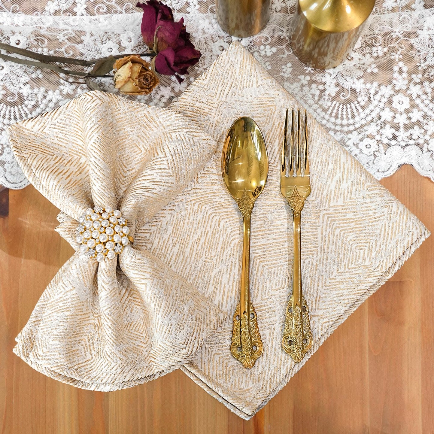 ZIWUROAD Beige Cloth Napkins Set of 6, Dinner Napkins Washable Soft Durable, Cotton Polyester Blend Yarn-Dyed Jacquard Napkin for Dining, Parties, Weddings, Holiday, 18x18 Inch - Beige