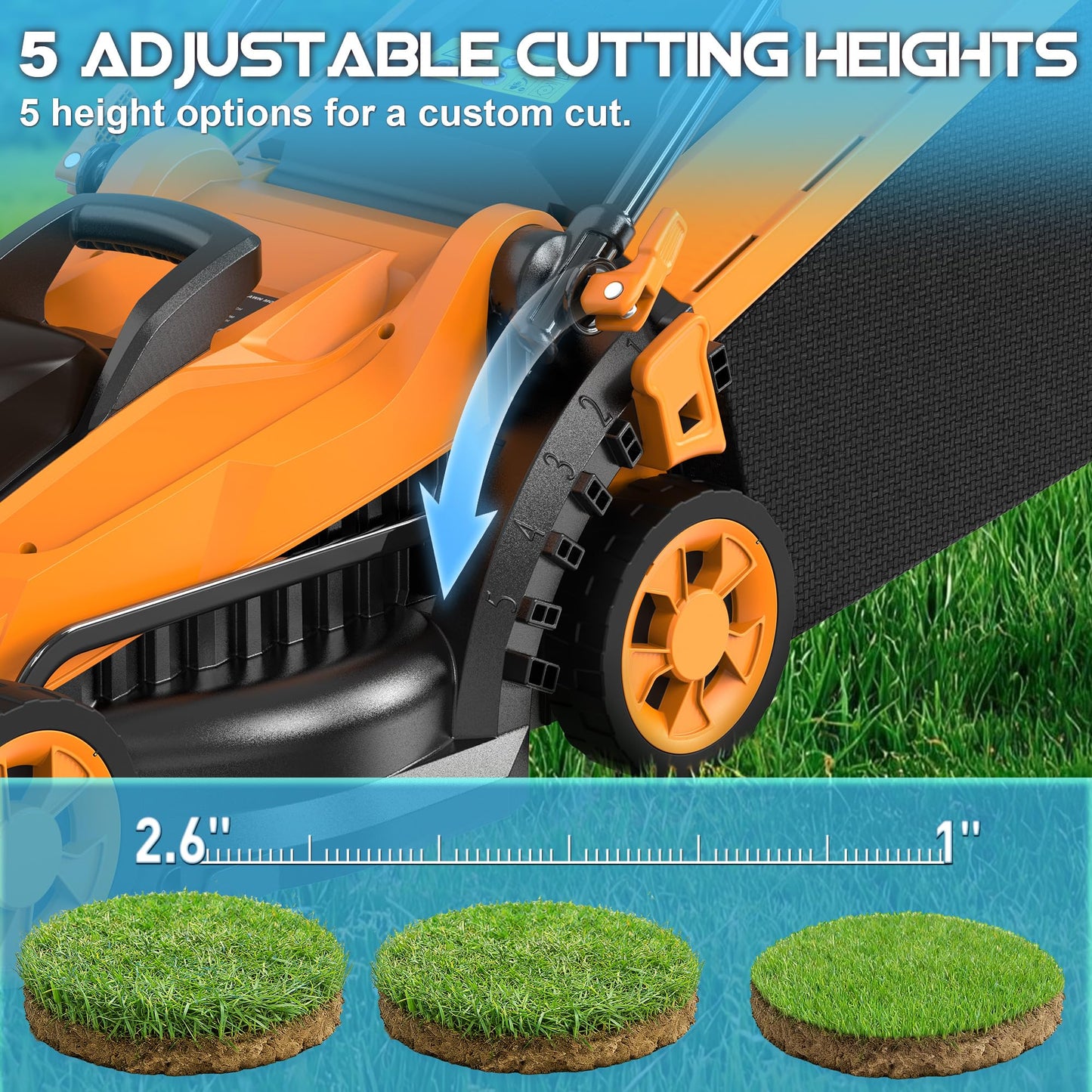 Cordless Lawn Mower (No Battery) Compatible with Dewalt 20V Max Battery, 14" Electric Lawn Mower with 5 Heights Adjustment, Brusless Electric Mower for Garden, Yard