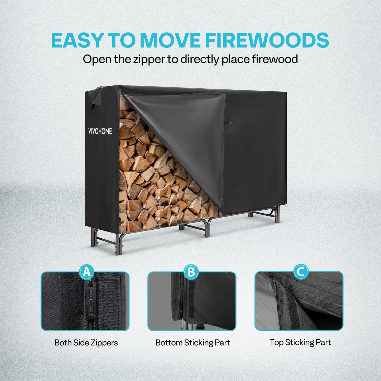 VIVOHOME 6ft Heavy Duty Indoor Outdoor Firewood Storage Log Rack with Cover Combo Set Black