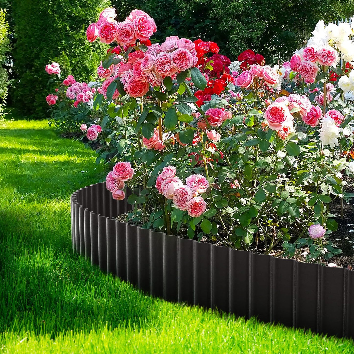 LAVEVE Corrugated Metal Garden Edging 8" x 20Ft, Landscape Edging Border for Lawn, Flower Bed, Garden Fence, Paver Edging (Black)
