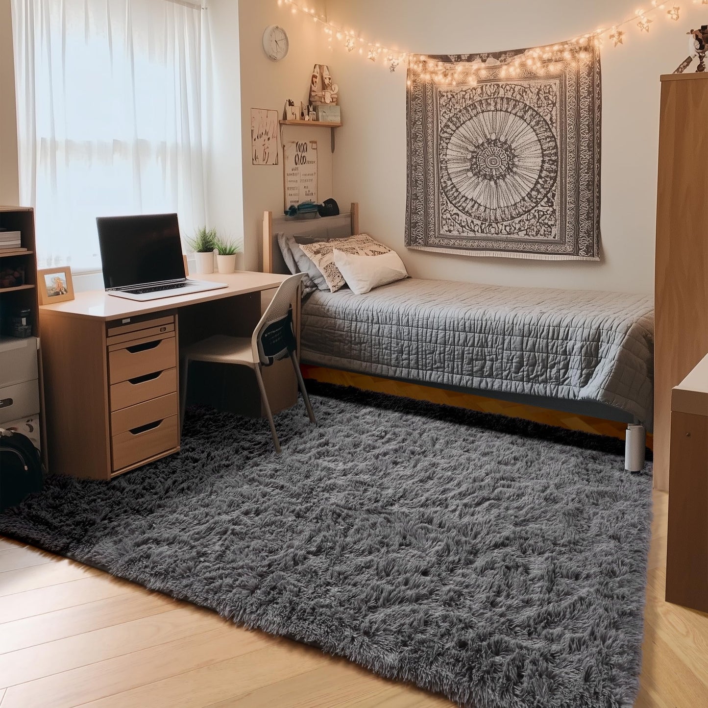 ONASAR Grey Area Rugs for Bedroom Living Room, Fluffy Fuzzy Shag Shaggy 4x6 Bedside Rug, Gray Soft Plush Indoor Floor Carpet for Nursery Kids Girls Boys Teen Dorm Home Office Decor Aesthetic
