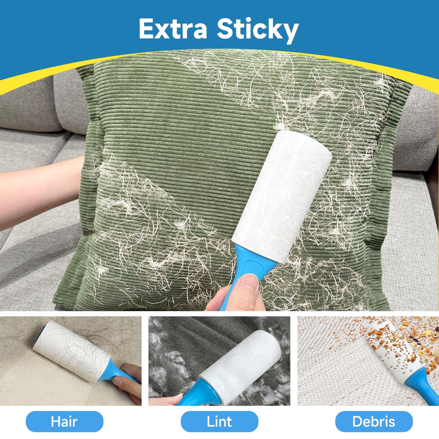Swihauk 600 Sheets Extra Sticky Lint Rollers for Pet Hair, Easy Spiral Tear Lint Roller for Clothes with Ergonomic Handle, Multipurpose Lint Remover for Furniture, Carpet, Car Seat