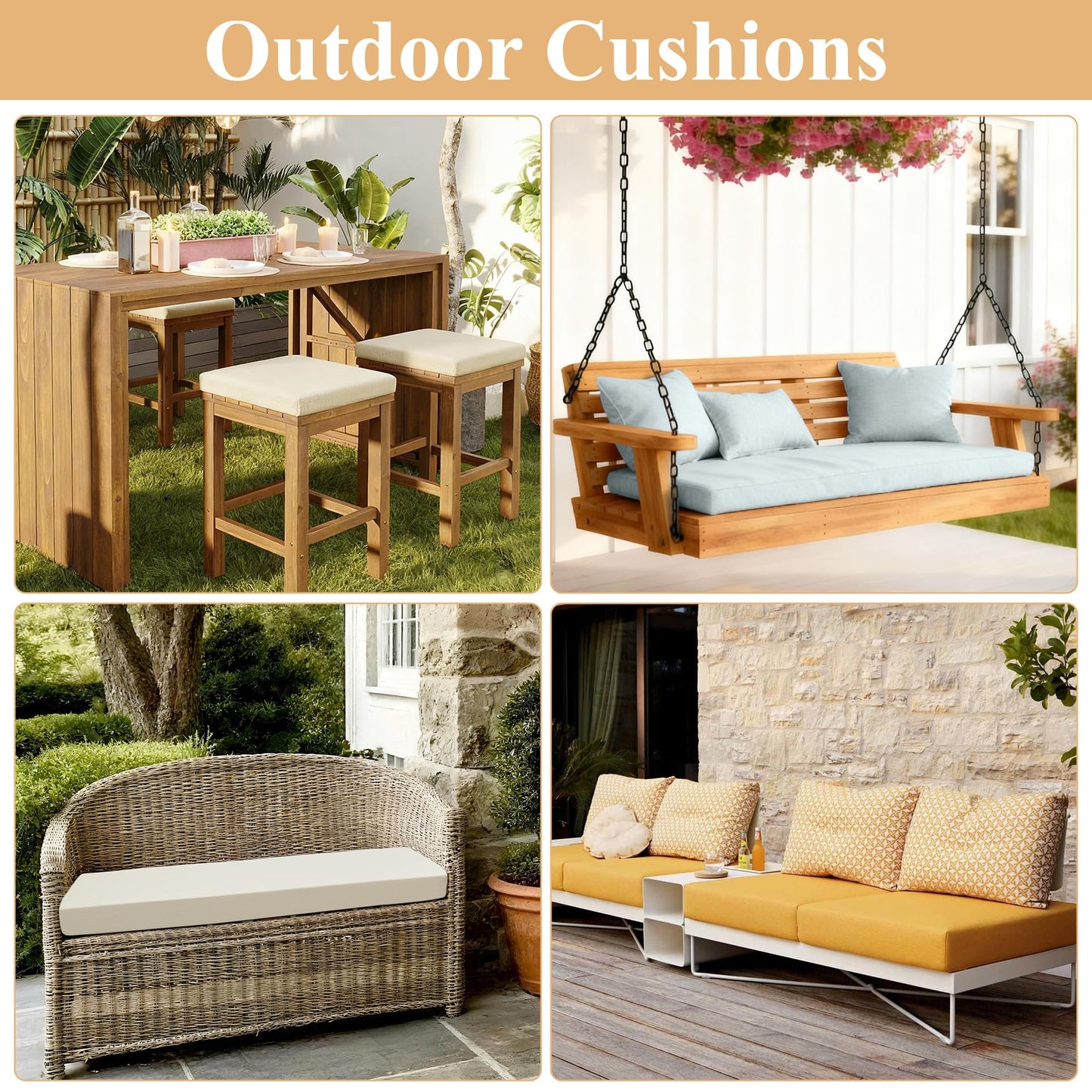 Waterproof Custom Size Bench Cushions for Indoor Outdoor Furniture, Bay Window Seat Cushions Indoor, Custom Cushions for Breakfast/Reading Bench Nook/Dining Entryway Mudroom Bench, Anti-Slip/Scratch